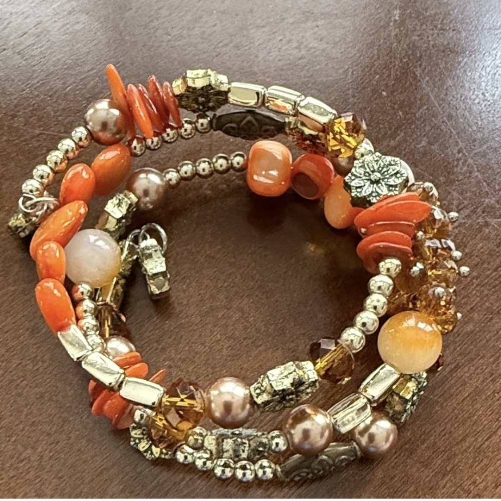 New Wrap Vibrant Orange and Gold Beaded Bracelet